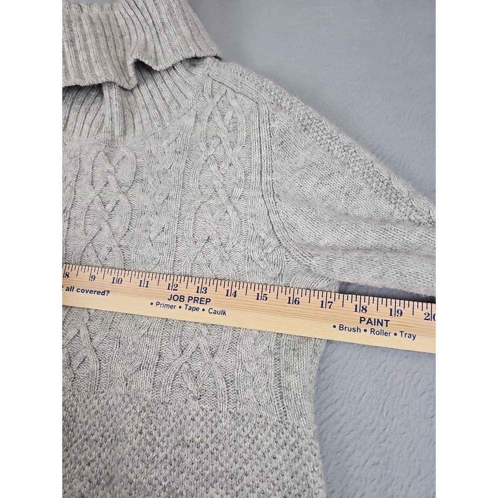 Gap Icon Cable Knit Sweater Women's Small Gray Lambs Wool Blend Turtleneck - Picture 4 of 10